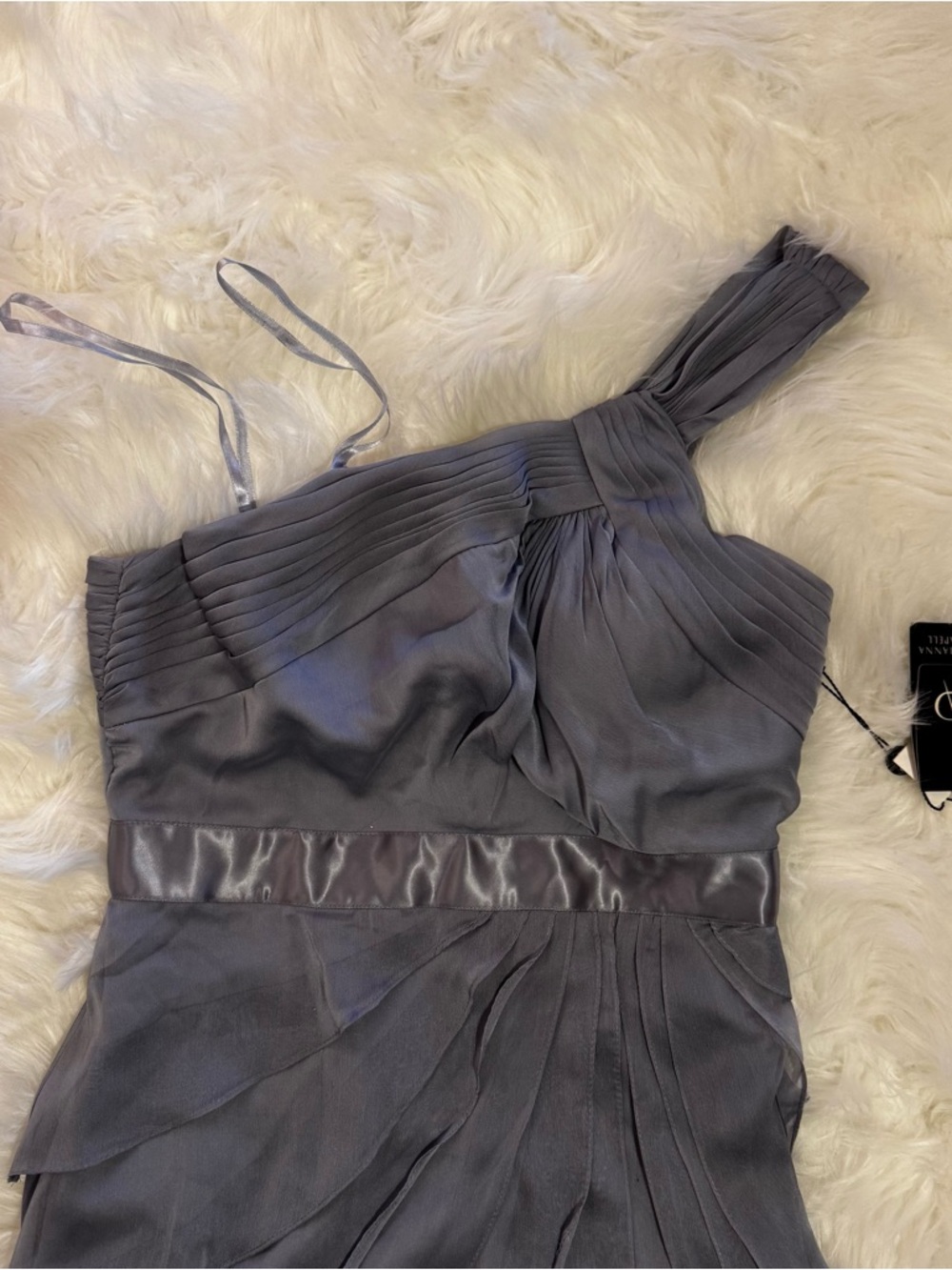 Adrianna Papell Draped One-Shoulder Flutter Chiffon Dress Size 8 NWT Silver Gray - Picture 3 of 12
